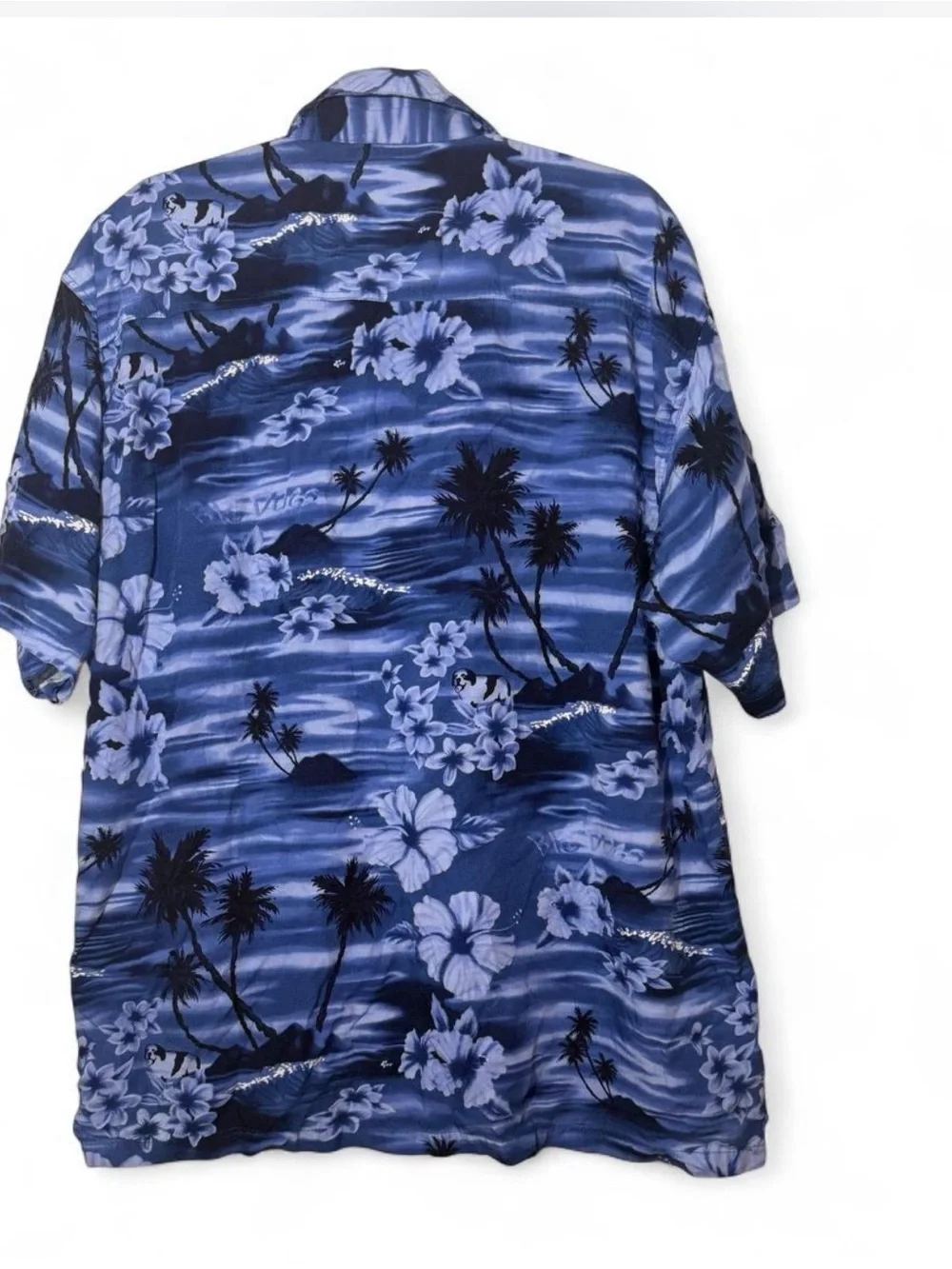 Vintage Y2K Big Dogs Blue Hibiscus Clouds Allover Print Rayon Shirt L - Picture 3 of 3